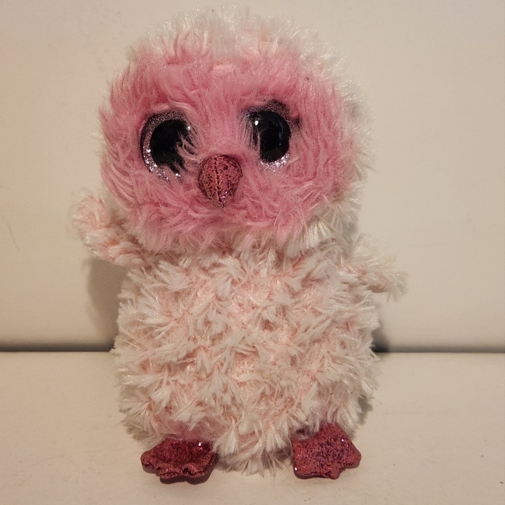 6 1/2” Ty Pink Fluffy Owl Twiggy Plush Stuffed Animal